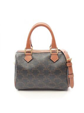 Celine Handbag Small Boston Cuir Black Brown Leather Triomphe